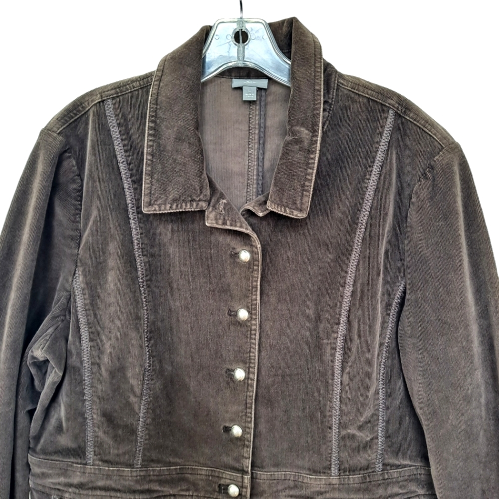 J. Jill Vintge Soft Chocolate Brown Stretch Corduroy Jacket szL - Picture 3 of 6